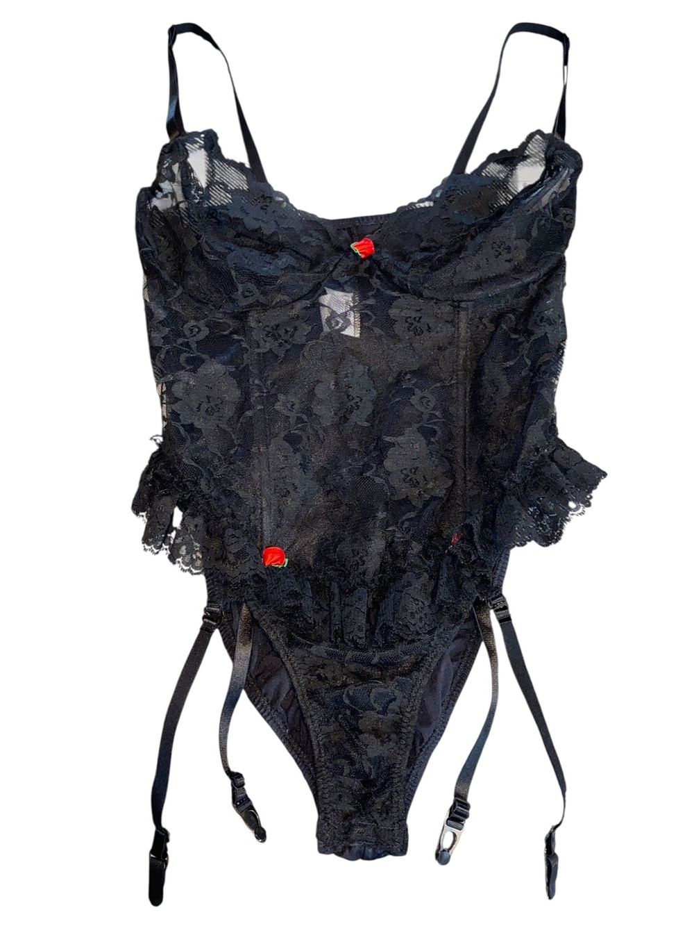 Black Lace Floral Lingerie Teddy, Size XL